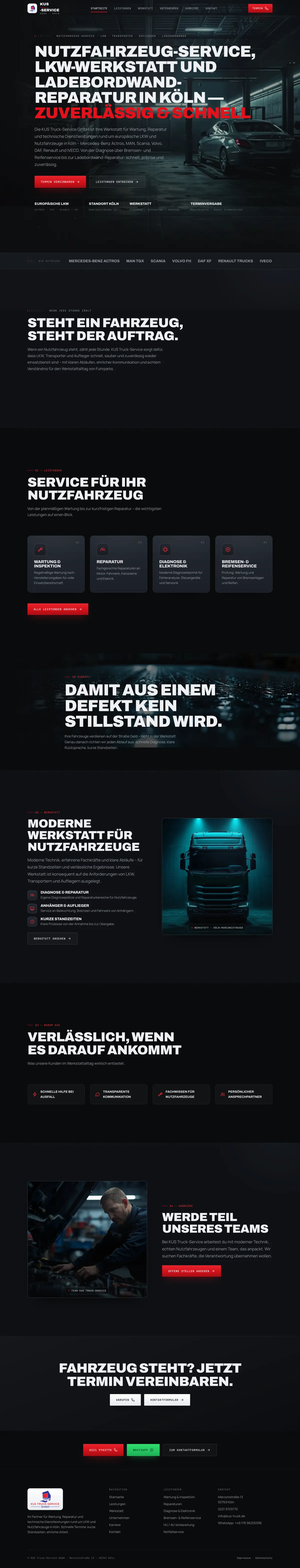 Vollständige Website der KUS Truck-Service GmbH